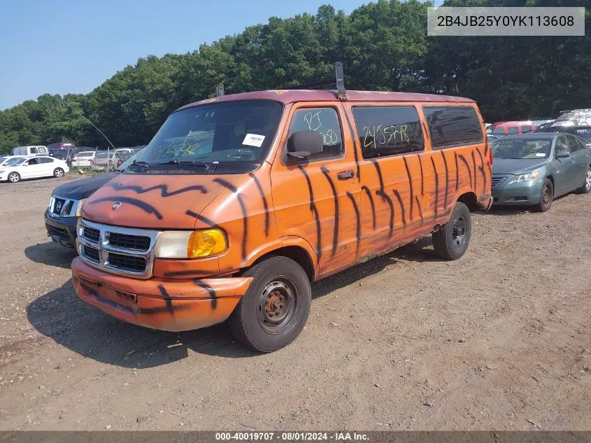 2000 Dodge Ram Wagon 2500 VIN: 2B4JB25Y0YK113608 Lot: 40019707