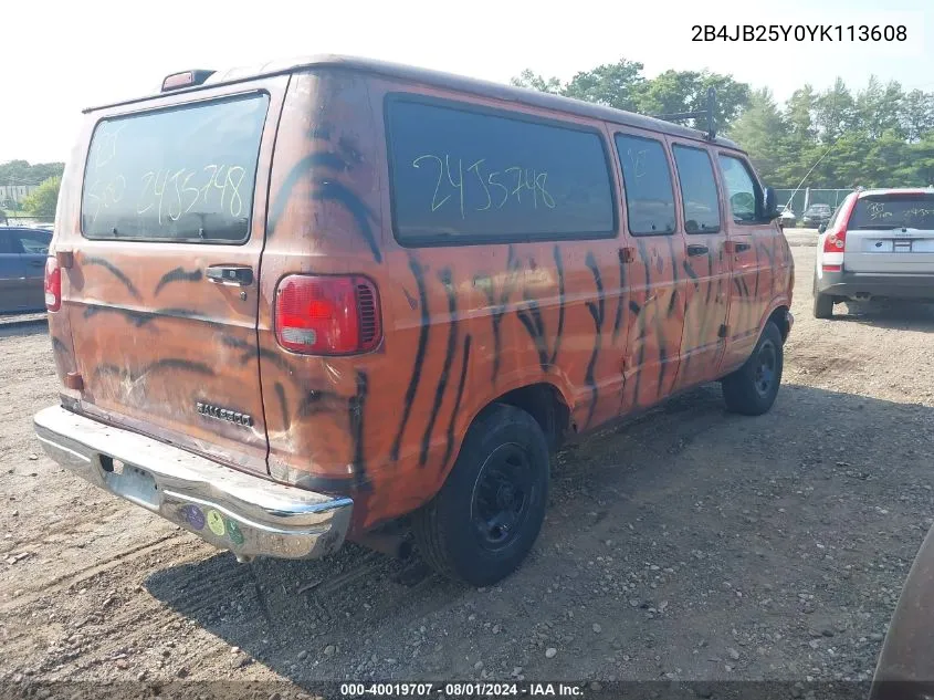 2000 Dodge Ram Wagon 2500 VIN: 2B4JB25Y0YK113608 Lot: 40019707