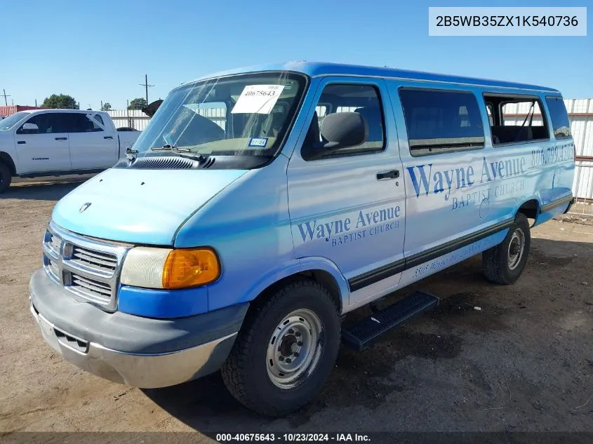 2B5WB35ZX1K540736 2001 Dodge Ram Wagon 3500