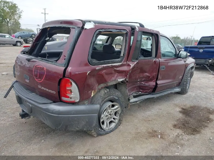 2002 Dodge Durango Sport/Sxt VIN: 1B4HR38W72F212868 Lot: 40277333