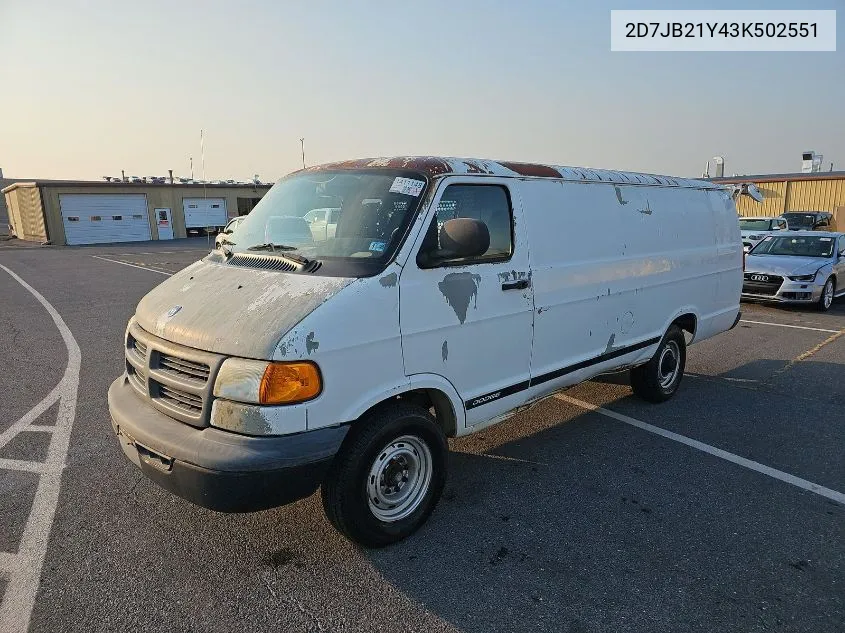 2003 Dodge Ram Van 2500 Conversion VIN: 2D7JB21Y43K502551 Lot: 40239028