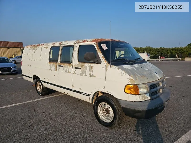 2003 Dodge Ram Van 2500 Conversion VIN: 2D7JB21Y43K502551 Lot: 40239028