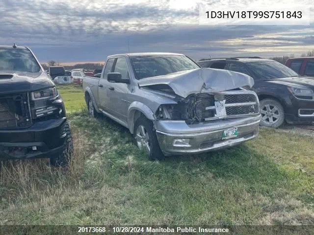 2009 Dodge Ram 1500 Slt Quad Cab VIN: 1D3HV18T99S751843 Lot: 20173668