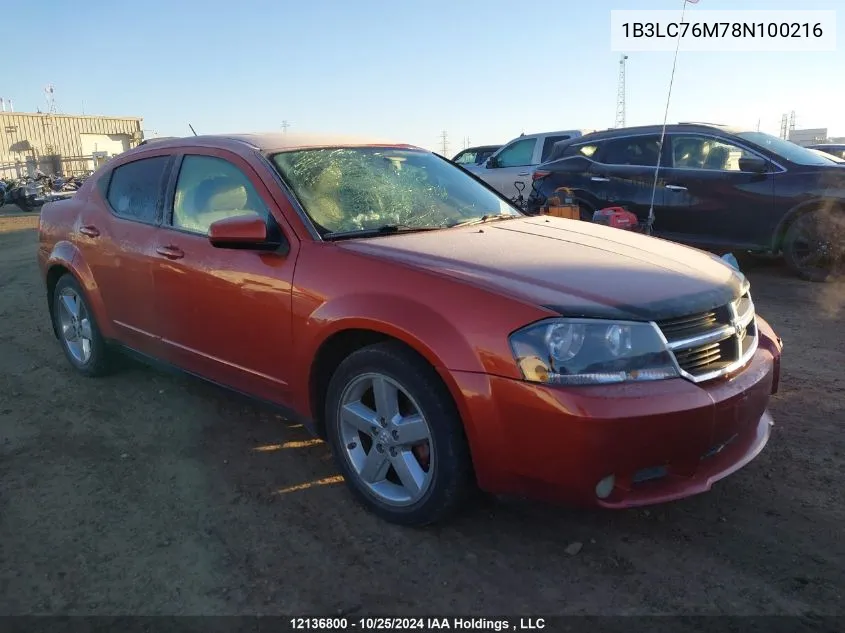 2008 Dodge Avenger R/T VIN: 1B3LC76M78N100216 Lot: 12136800