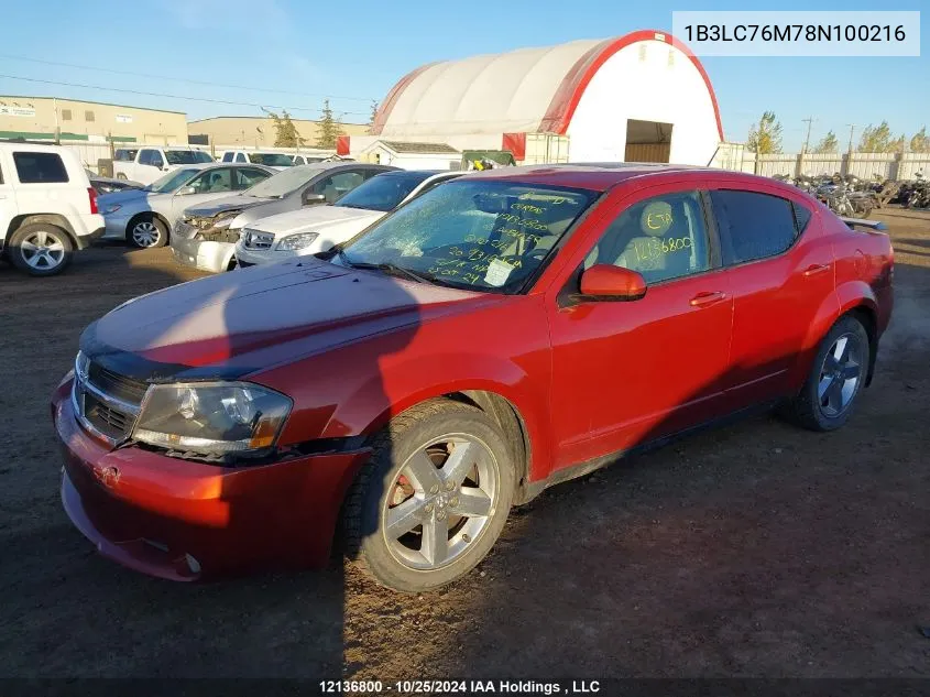 2008 Dodge Avenger R/T VIN: 1B3LC76M78N100216 Lot: 12136800