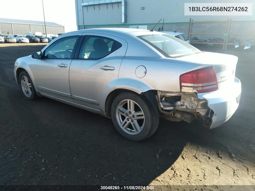 2008 Dodge Avenger Sxt VIN: 1B3LC56R68N274262 Lot: 30048265