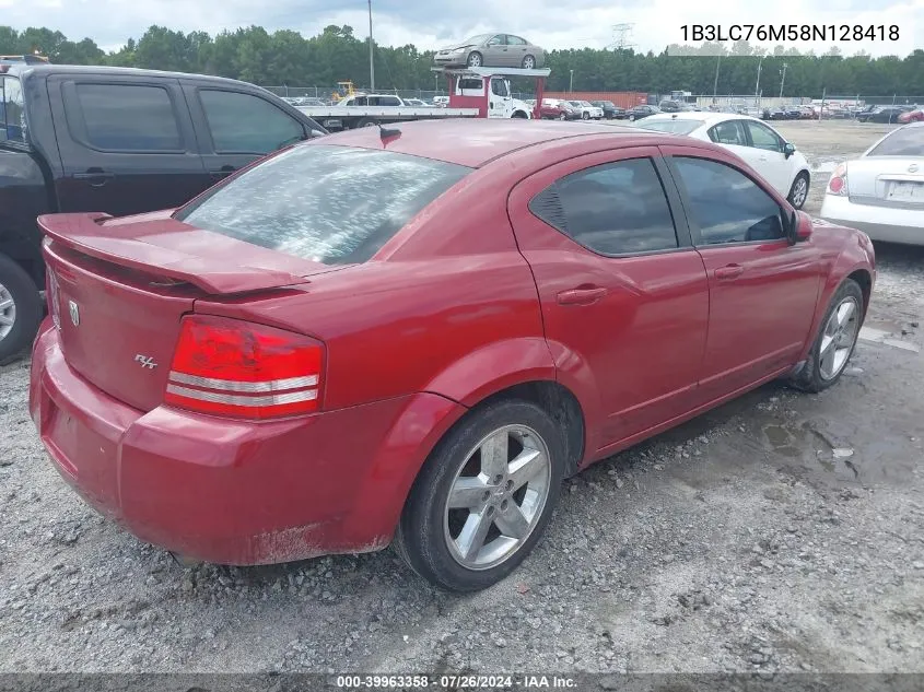 2008 Dodge Avenger R/T VIN: 1B3LC76M58N128418 Lot: 39963358