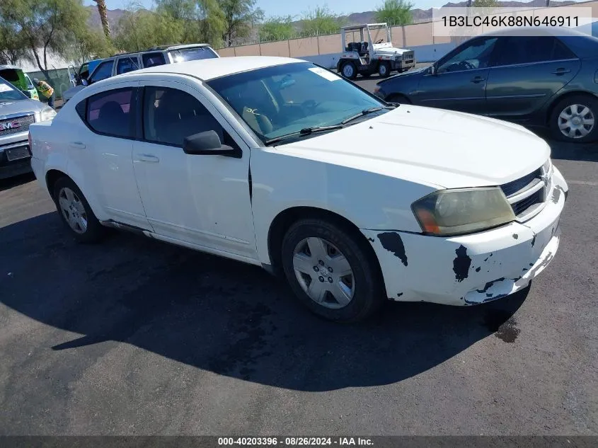 2008 Dodge Avenger Se VIN: 1B3LC46K88N646911 Lot: 40203396