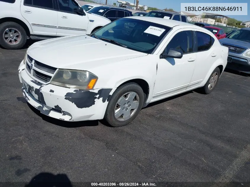 2008 Dodge Avenger Se VIN: 1B3LC46K88N646911 Lot: 40203396