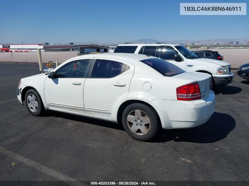 2008 Dodge Avenger Se VIN: 1B3LC46K88N646911 Lot: 40203396