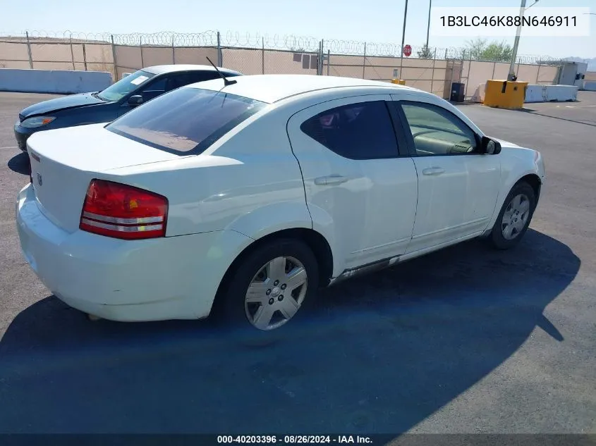 2008 Dodge Avenger Se VIN: 1B3LC46K88N646911 Lot: 40203396