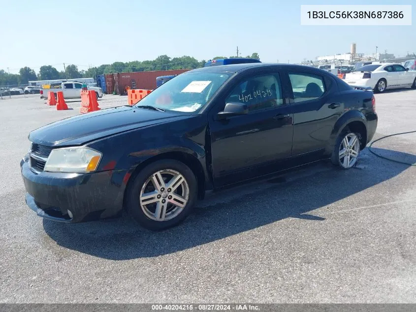 2008 Dodge Avenger Sxt VIN: 1B3LC56K38N687386 Lot: 40204215