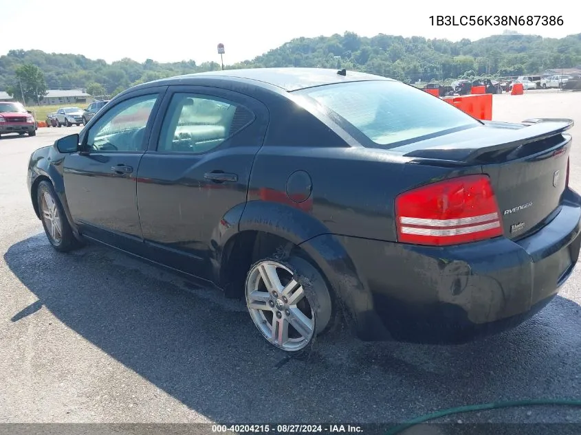 2008 Dodge Avenger Sxt VIN: 1B3LC56K38N687386 Lot: 40204215