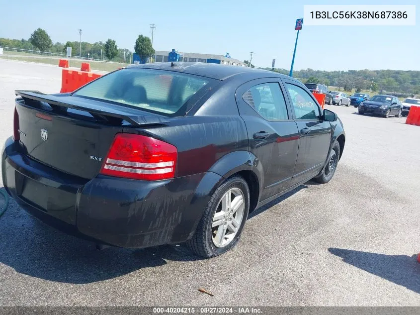 2008 Dodge Avenger Sxt VIN: 1B3LC56K38N687386 Lot: 40204215