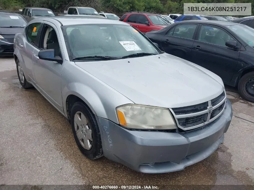 2008 Dodge Avenger Se VIN: 1B3LC46K08N251217 Lot: 40276660