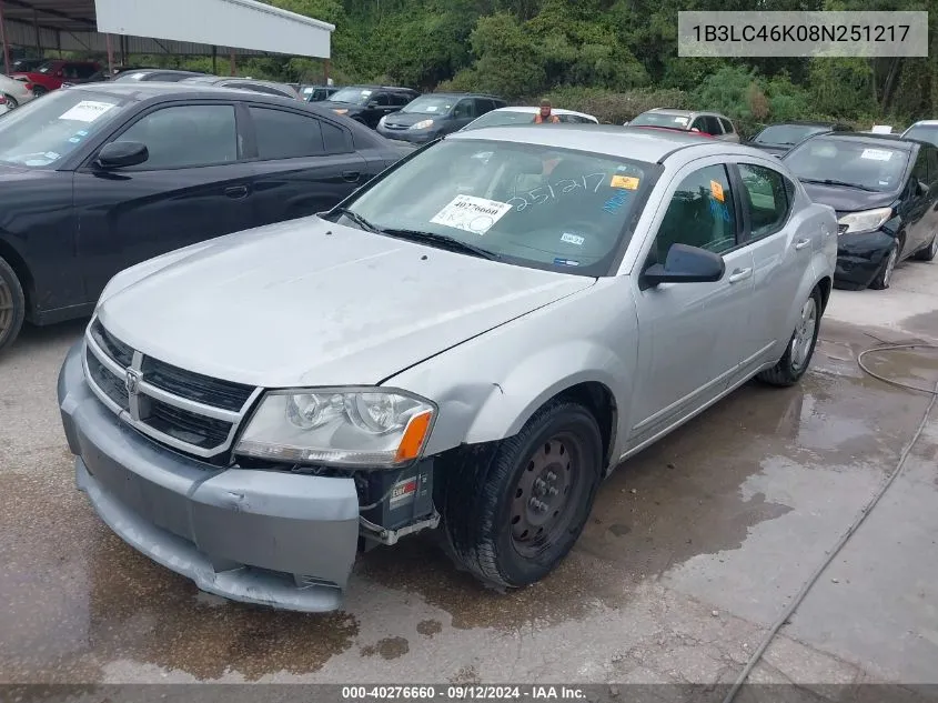 2008 Dodge Avenger Se VIN: 1B3LC46K08N251217 Lot: 40276660