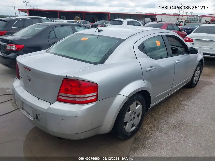 2008 Dodge Avenger Se VIN: 1B3LC46K08N251217 Lot: 40276660