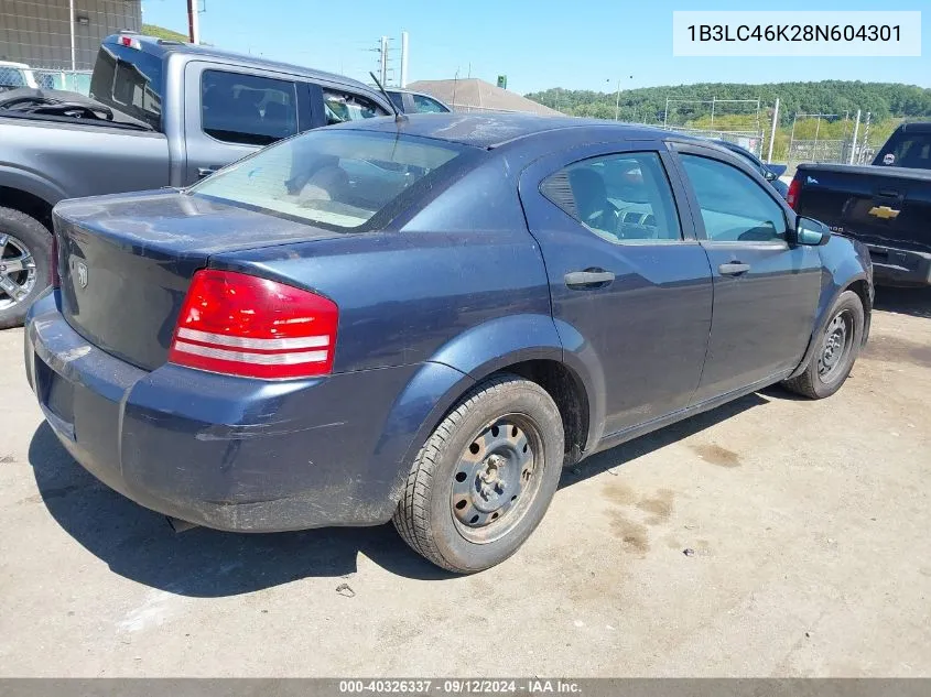 2008 Dodge Avenger Se VIN: 1B3LC46K28N604301 Lot: 40326337