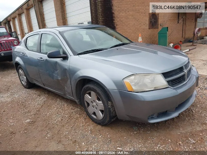 2008 Dodge Avenger Se VIN: 1B3LC46K08N190547 Lot: 40368916