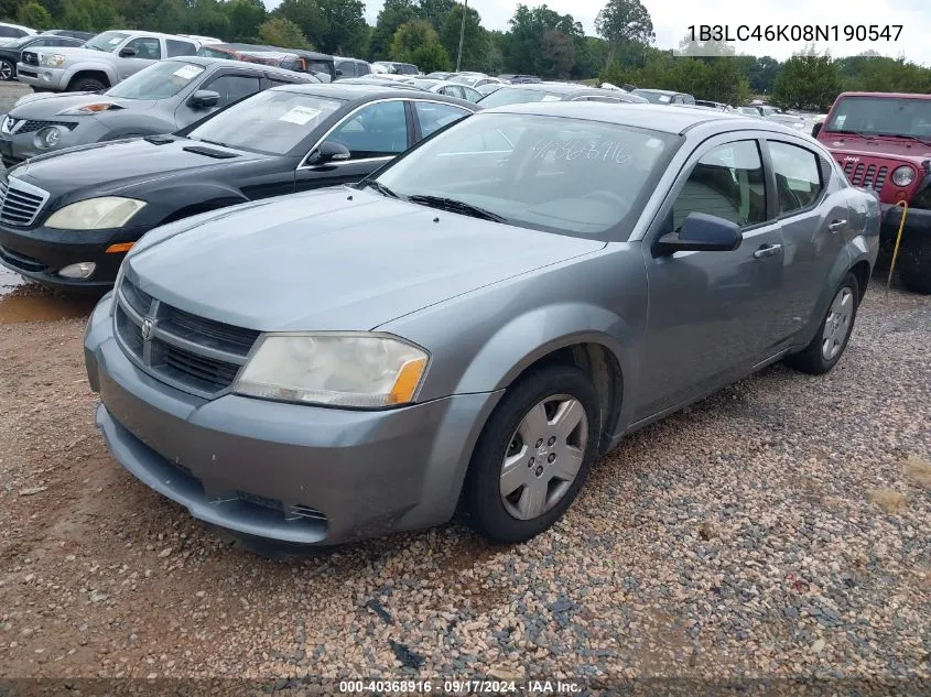 2008 Dodge Avenger Se VIN: 1B3LC46K08N190547 Lot: 40368916