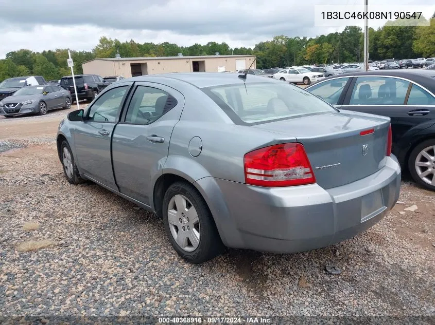 2008 Dodge Avenger Se VIN: 1B3LC46K08N190547 Lot: 40368916