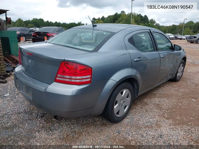 2008 Dodge Avenger Se VIN: 1B3LC46K08N190547 Lot: 40368916