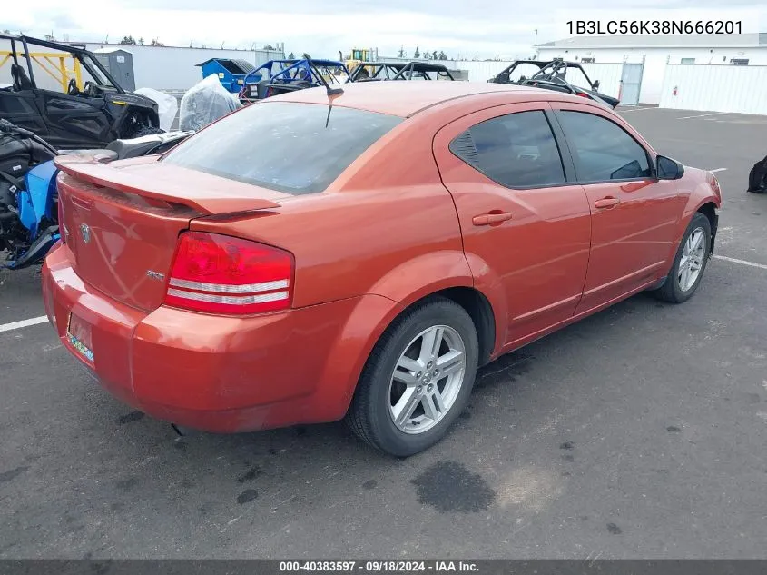 2008 Dodge Avenger Sxt VIN: 1B3LC56K38N666201 Lot: 40383597