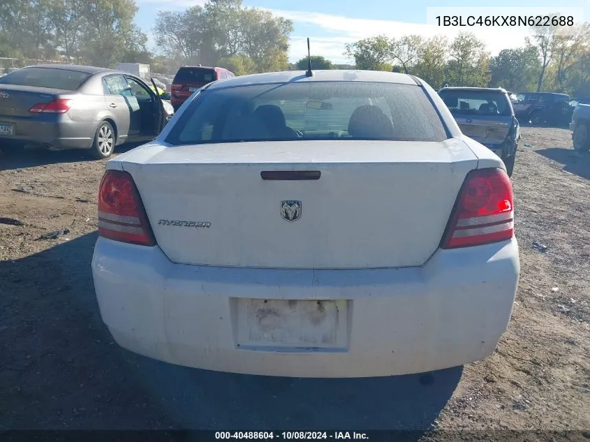 2008 Dodge Avenger Se VIN: 1B3LC46KX8N622688 Lot: 40488604