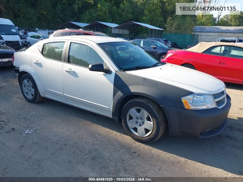 2008 Dodge Avenger Se VIN: 1B3LC46K78N601135 Lot: 40491020