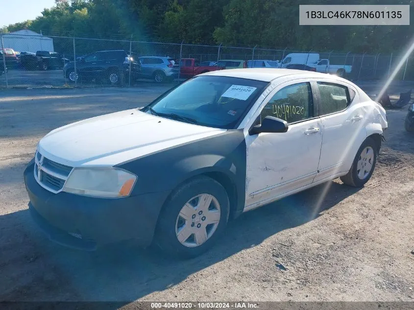 2008 Dodge Avenger Se VIN: 1B3LC46K78N601135 Lot: 40491020