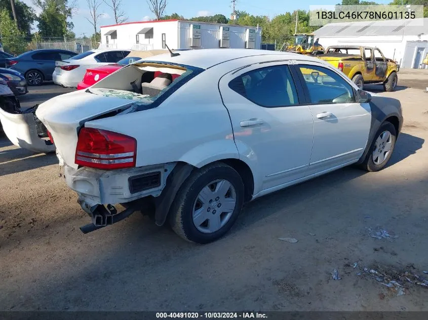 2008 Dodge Avenger Se VIN: 1B3LC46K78N601135 Lot: 40491020