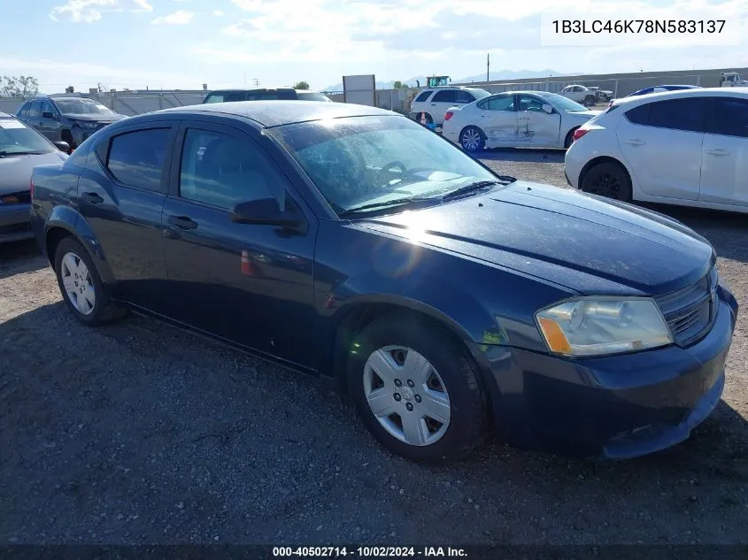 2008 Dodge Avenger Se VIN: 1B3LC46K78N583137 Lot: 40502714