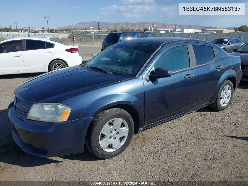 2008 Dodge Avenger Se VIN: 1B3LC46K78N583137 Lot: 40502714