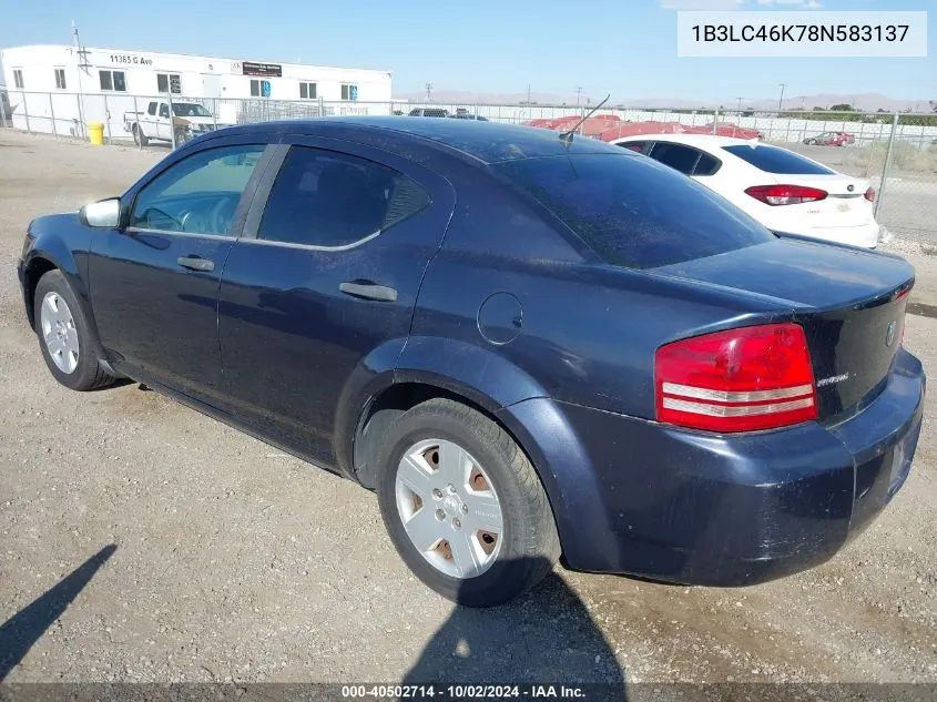 2008 Dodge Avenger Se VIN: 1B3LC46K78N583137 Lot: 40502714