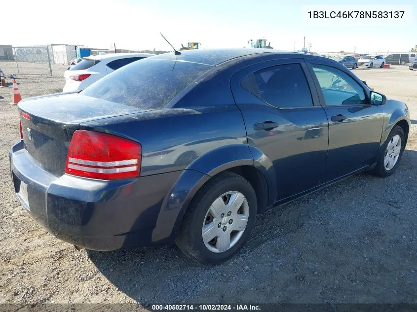 2008 Dodge Avenger Se VIN: 1B3LC46K78N583137 Lot: 40502714