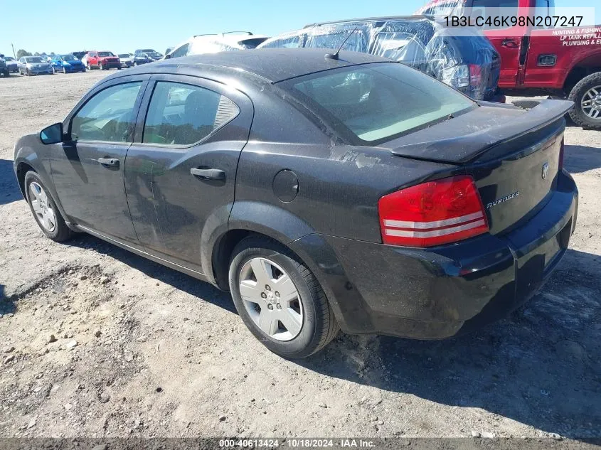 2008 Dodge Avenger Se VIN: 1B3LC46K98N207247 Lot: 40613424