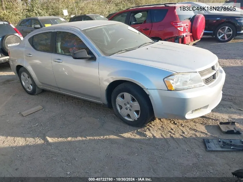 2008 Dodge Avenger Se VIN: 1B3LC46K18N278605 Lot: 40722780