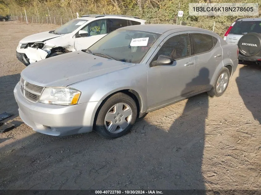 2008 Dodge Avenger Se VIN: 1B3LC46K18N278605 Lot: 40722780