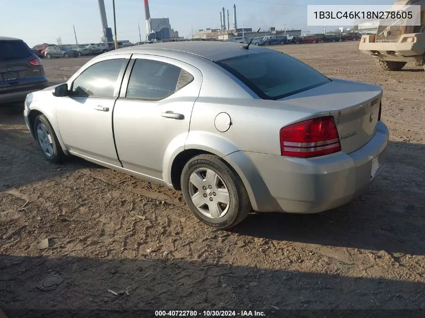 2008 Dodge Avenger Se VIN: 1B3LC46K18N278605 Lot: 40722780