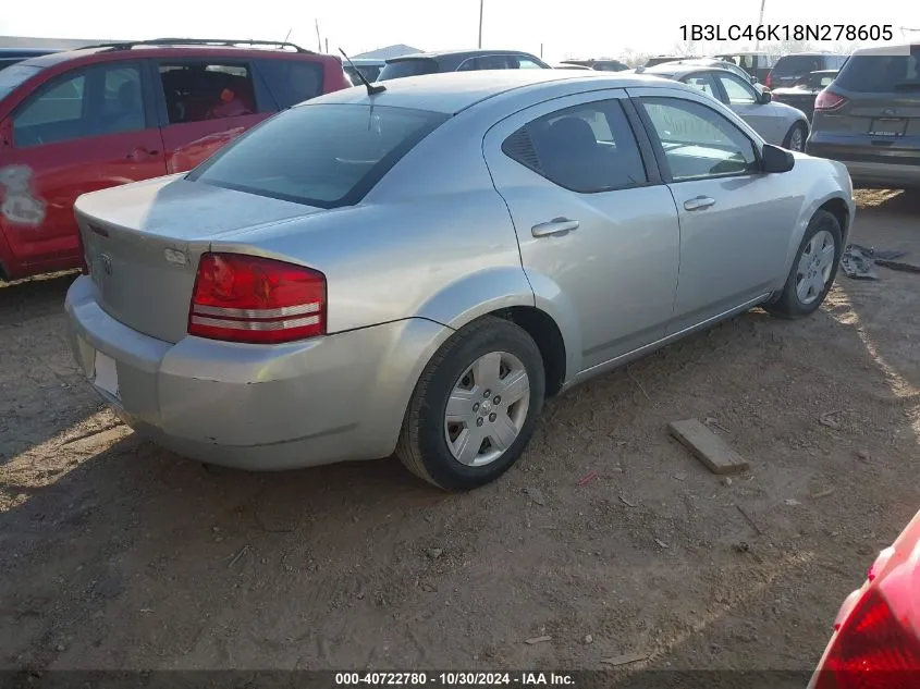 2008 Dodge Avenger Se VIN: 1B3LC46K18N278605 Lot: 40722780