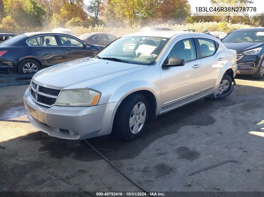 2008 Dodge Avenger Se VIN: 1B3LC46R38N278778 Lot: 40752416