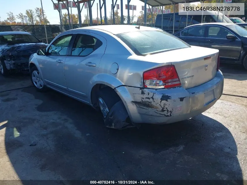 2008 Dodge Avenger Se VIN: 1B3LC46R38N278778 Lot: 40752416