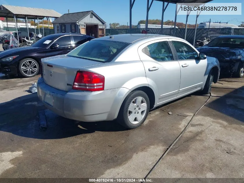 2008 Dodge Avenger Se VIN: 1B3LC46R38N278778 Lot: 40752416