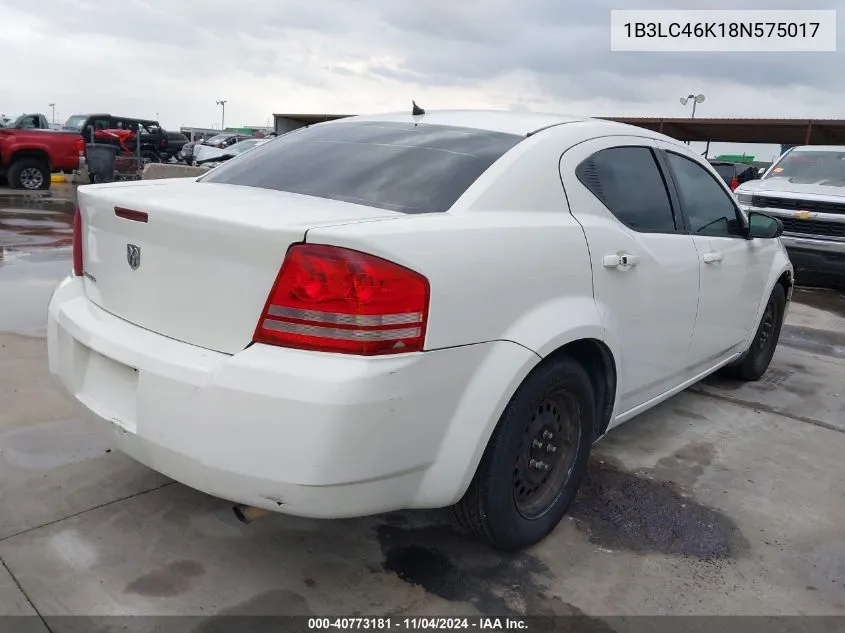 2008 Dodge Avenger Se VIN: 1B3LC46K18N575017 Lot: 40773181