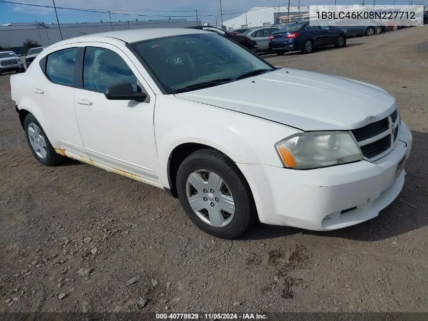 2008 Dodge Avenger Se VIN: 1B3LC46K08N227712 Lot: 40778829