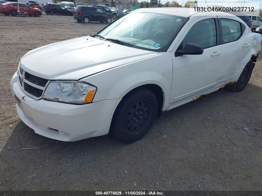 2008 Dodge Avenger Se VIN: 1B3LC46K08N227712 Lot: 40778829