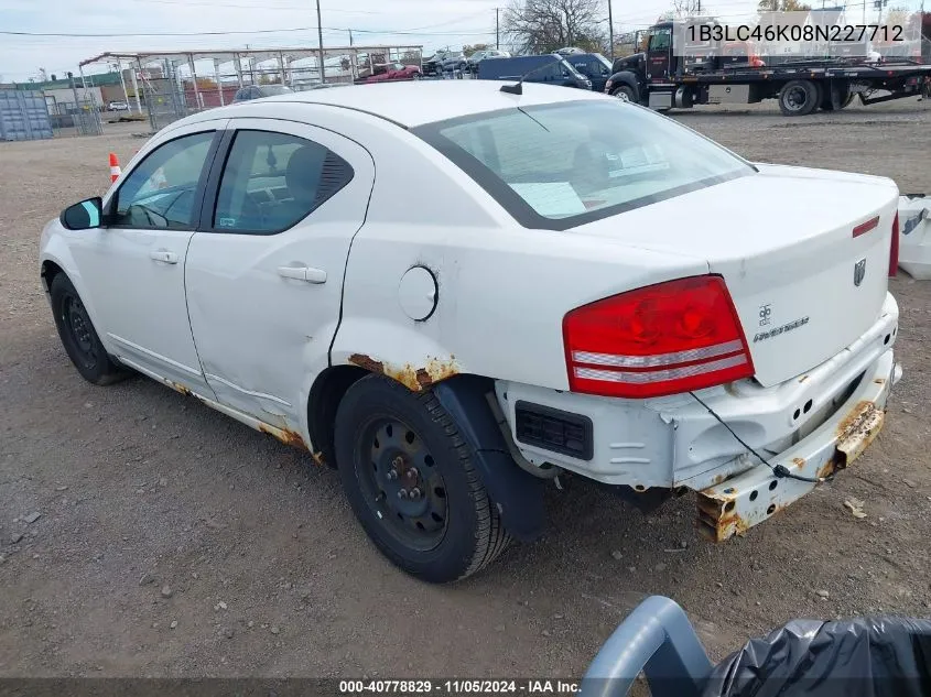 2008 Dodge Avenger Se VIN: 1B3LC46K08N227712 Lot: 40778829