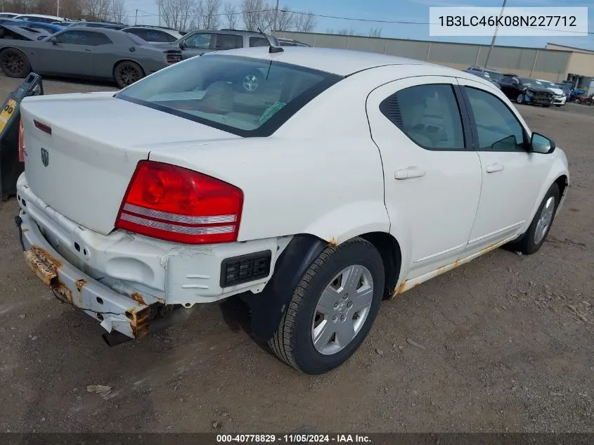 2008 Dodge Avenger Se VIN: 1B3LC46K08N227712 Lot: 40778829