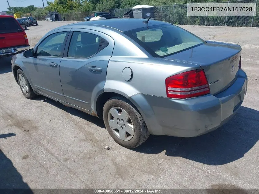 2010 Dodge Avenger Sxt VIN: 1B3CC4FB7AN167028 Lot: 40058551