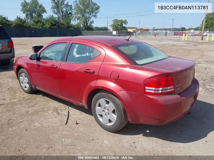 2010 Dodge Avenger Sxt VIN: 1B3CC4FB0AN113781 Lot: 40093452